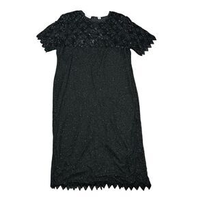 Laurence Kazar Women's 3X Vintage 1980s Silk Beaded Black Formal Dress Plus Size